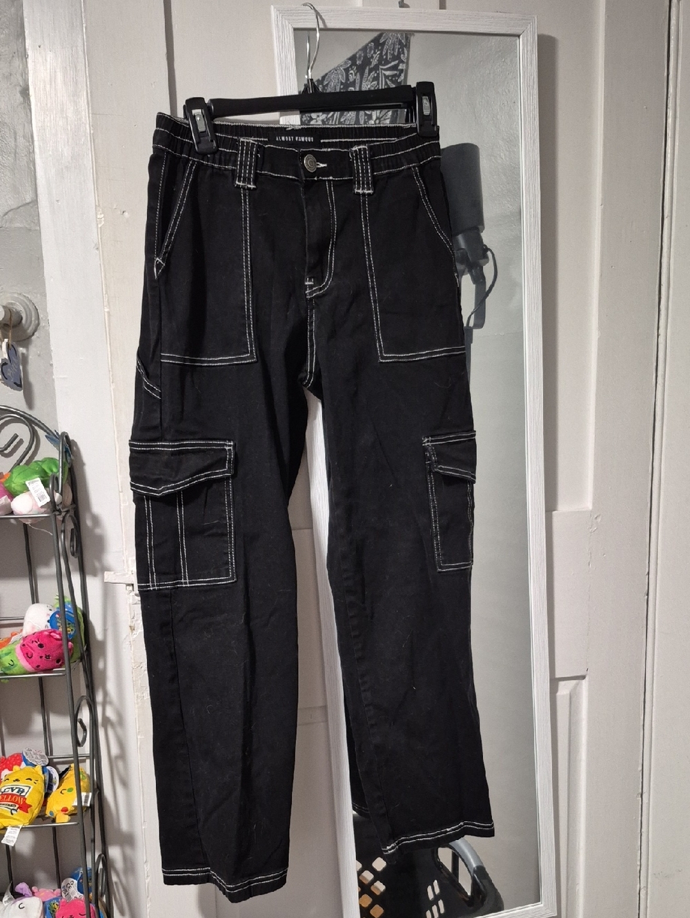 Almost Famous Black Cargo Pants with White Contrast Stitching